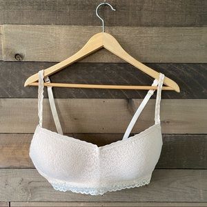 Aerie Women's Cream Floral Lace Bandeau Bra